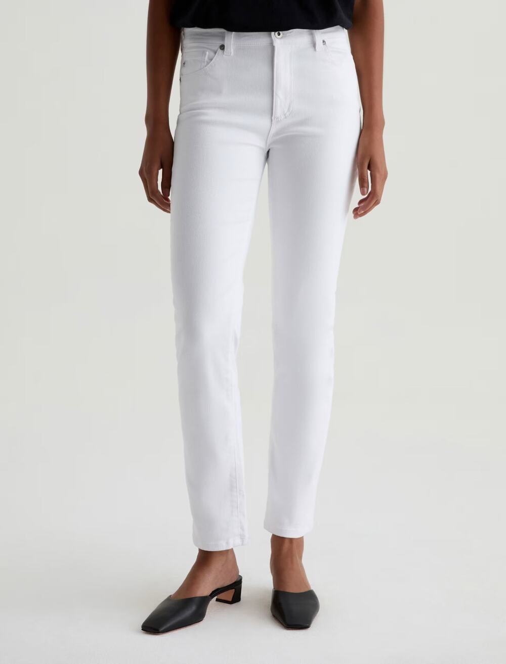 AG Adriano Goldschmied Mari Crop High Rise Slim Straight Jeans White 31